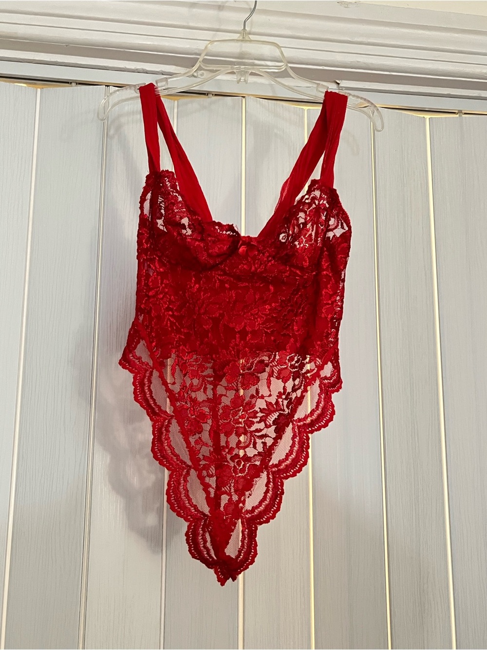 Y2K Alana Gale Intimates Scalloped Hem Red Floral Lace Bodysuit Teddy